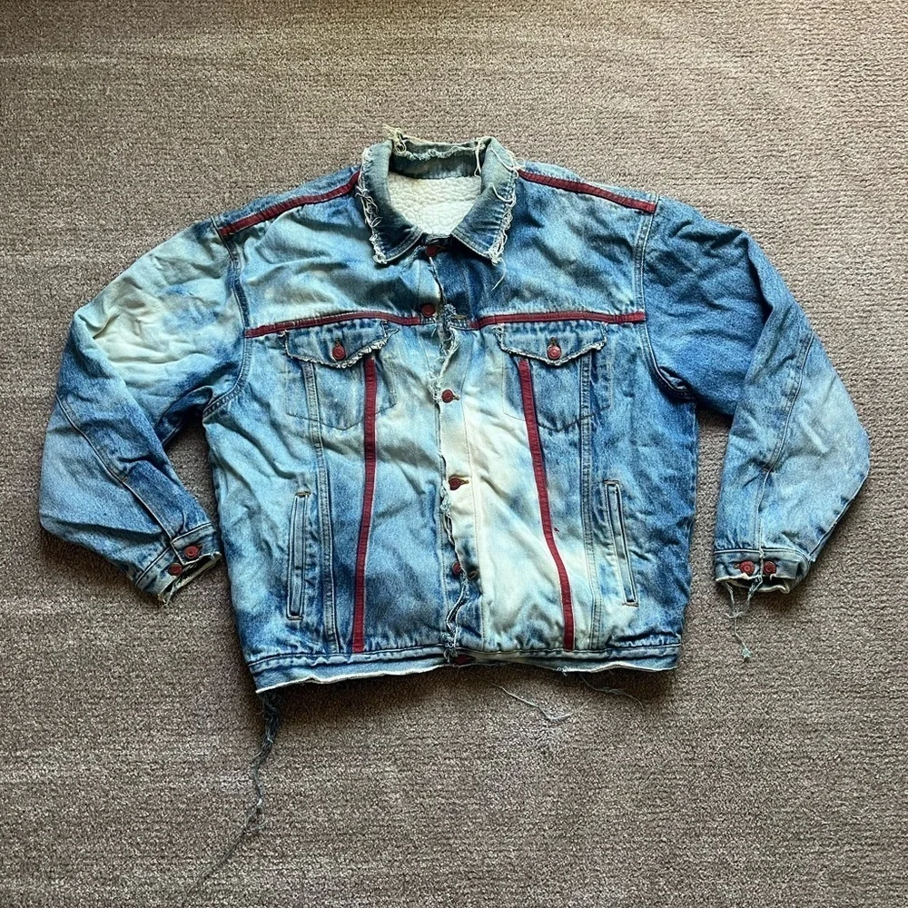VTG 80’s Thrashed Distressed Denim Sherpa Jacket